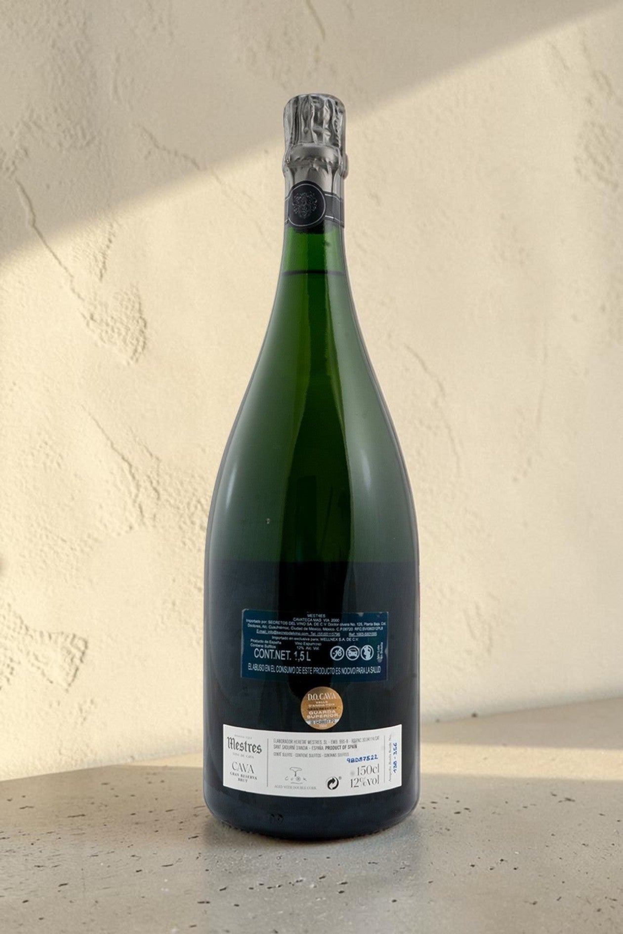 Botella Magnum de cava Mestres Cavateca 2000 de Wellnex, vino espumoso de 1,5 litros con etiqueta elegante
